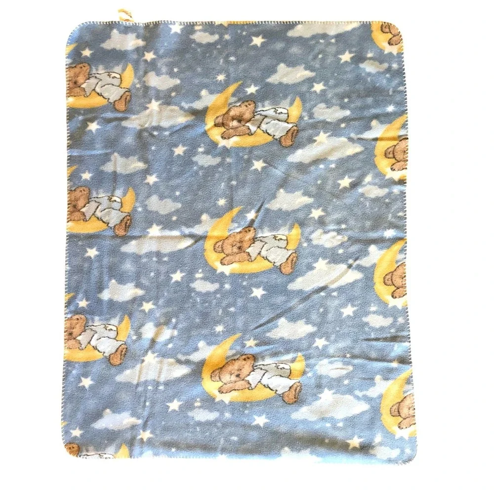 Vintage Dolly Boyds Collection Baby Blanket Blue Sleeping Bear Moon Stars 2002